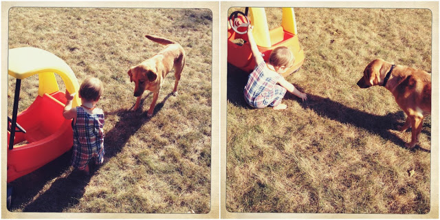 a (baby) boy + his dog.