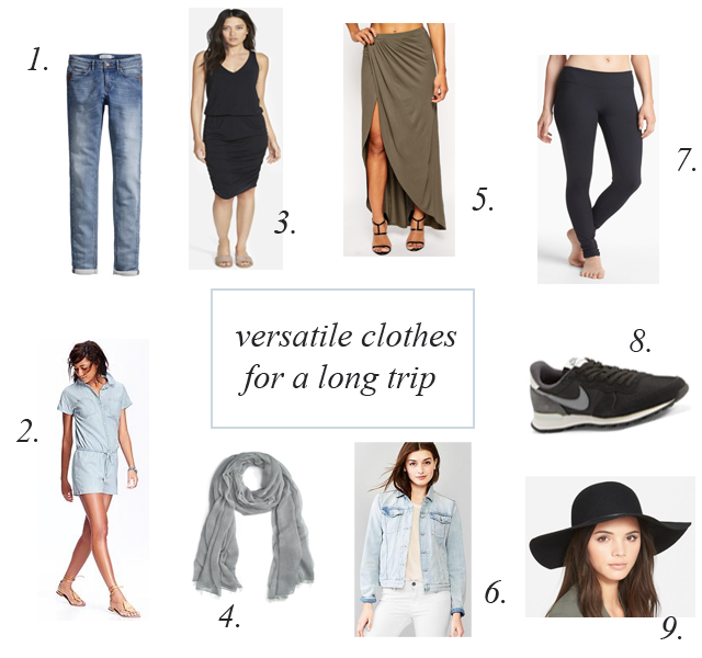 Versatile clothes for a long trip.