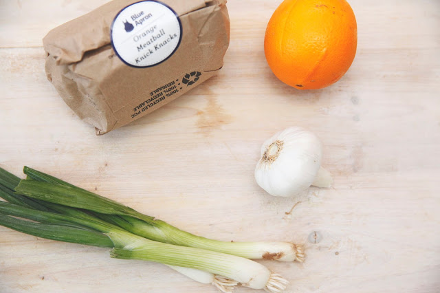 orange-glazed meatballs and bok choy with blue apron!